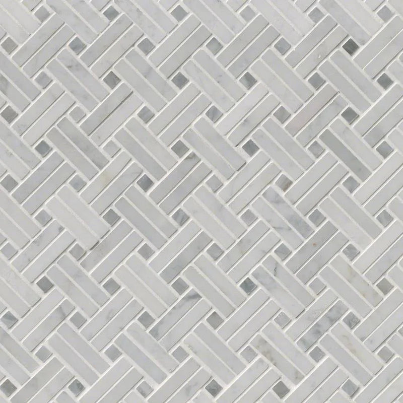 Carrara White Basketweave Pattern Polished Marble Mosaic Tile