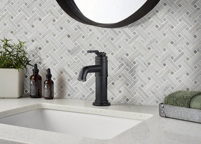 Carrara White Basketweave Pattern Polished Marble Mosaic Tile