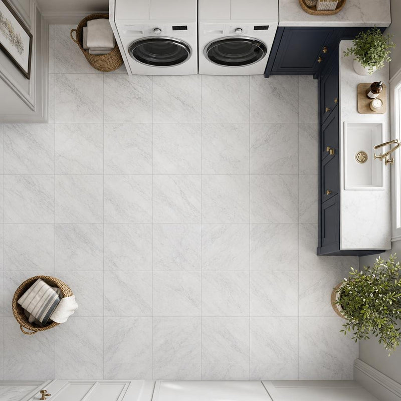 Carrara White (C) 12x12 Honed Marble Tile — Laundry Room floor