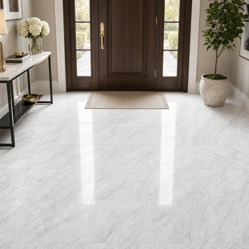 Carrara White (C) 18x18 Polished Marble Tile — Foyer floor