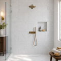Carrara White C 24x24 Honed Veined Marble Tile — Bathroom shower wall