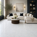 Carrara White C 24x24 Honed Veined Marble Tile — Living Room floor