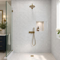 Carrara White C 24x24 Polished Veined Marble Tile — Bathroom shower wall