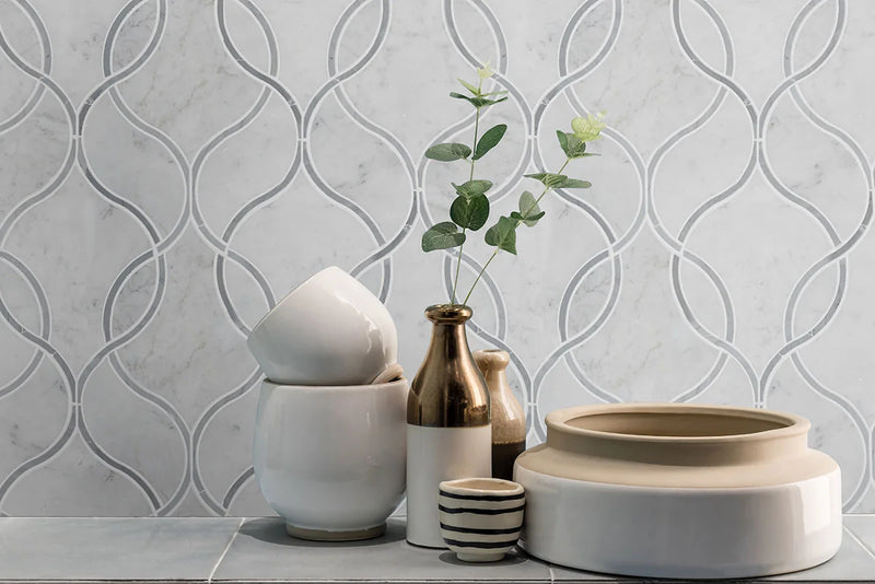 Carrara White Ellipsis Pattern Polished Marble Mosaic Tile