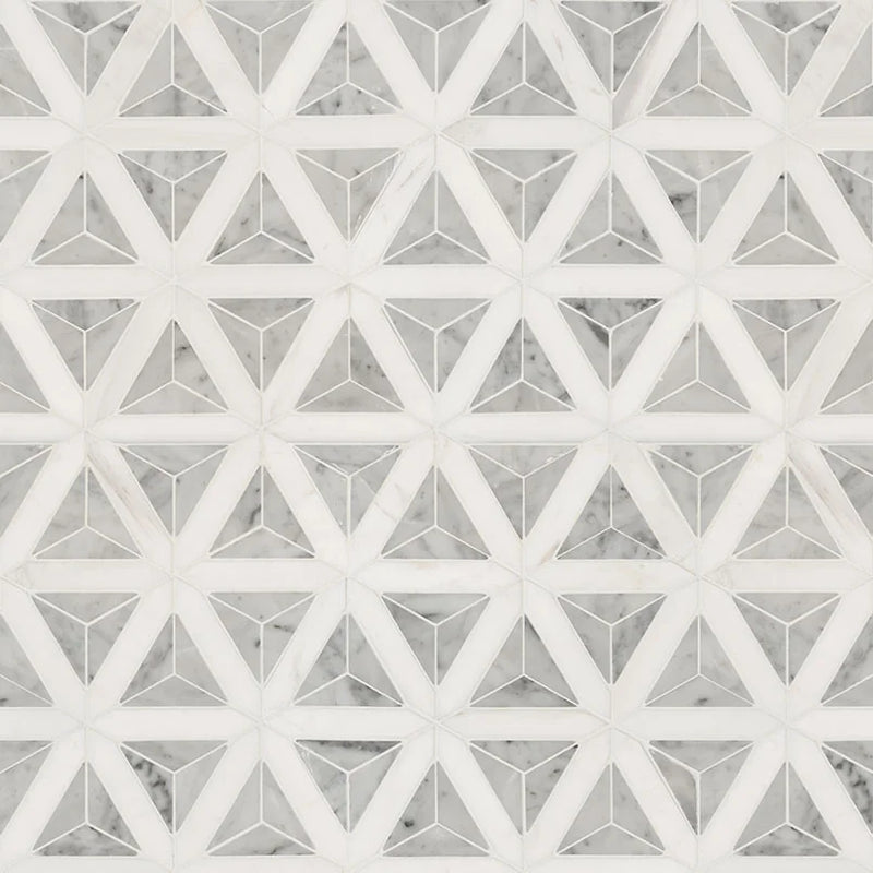 Carrara White Faceted Pattern Polished Marble Mosaic Tile