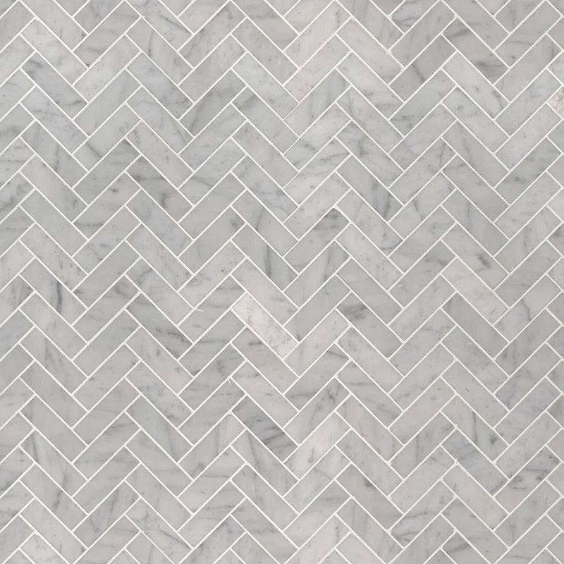 Carrara White Herringbone Pattern Polished Marble Mosaic Tile