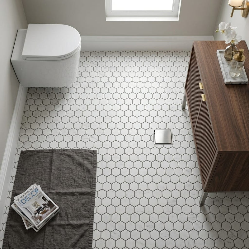 Carrara White Hexagon 1x1 Honed Marble Mosaic — Bathroom floor