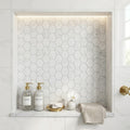 Carrara White Hexagon 2x2 Honed Marble Mosaic — Bathroom niche