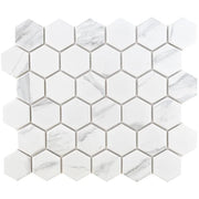 Glazed Hex Matte Carrara White 2x2 Hexagon Marble Look Porcelain Mosaic