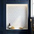 Carrara White Hexagon 3x3 Honed Marble Mosaic — Bathroom niche