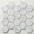 Carrara White Hexagon 3x3 Honed Marble Mosaic close-up