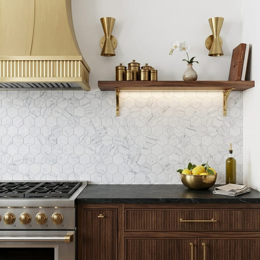 Carrara White Hexagon 3x3 Honed Marble Mosaic — Kitchen backsplash