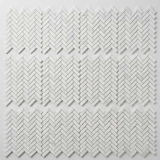 Carrara White (Italian) Marble 1x3 Honed Herringbone Mosaic close-up