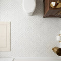 Carrara White (Italian) Marble 1x4 Honed Herringbone Mosaic — Powder Room floor