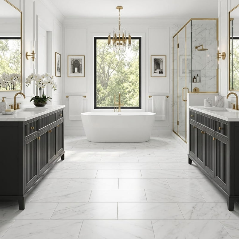 Carrara White (Italian) Marble 12x24 Honed Tile — Primary Bath floor
