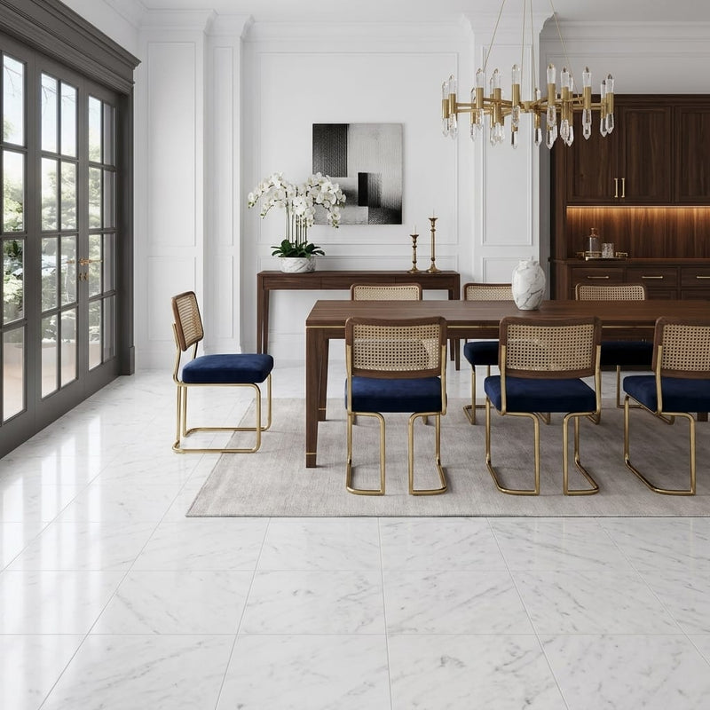 Carrara White (Italian) Marble 18x18 Honed Tile — Living Room floor
