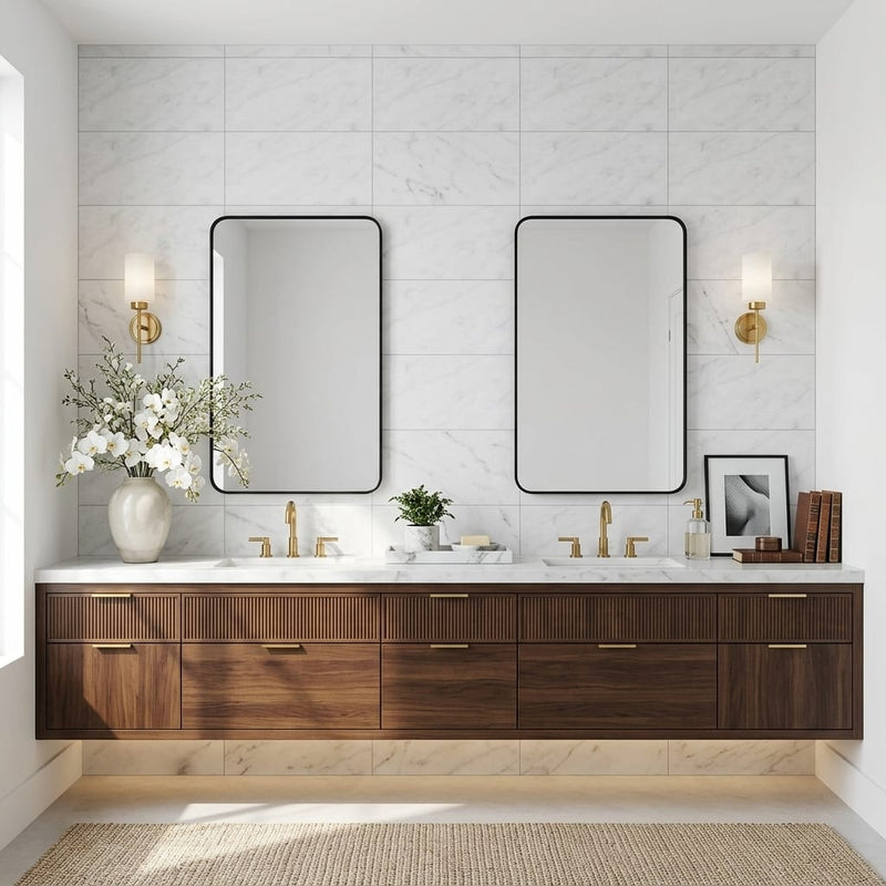 Carrara White (Italian) Marble 18x36 Honed Tile — Bathroom vanity wall