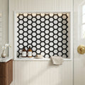 Carrara White (Italian) Marble 2x2 Honed Hexagon Mosaic Vortex Hexagon (w/ Black) — Bathroom niche