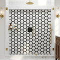 Carrara White (Italian) Marble 2x2 Honed Hexagon Mosaic Vortex Hexagon (w/ Black) — Bathroom shower floor