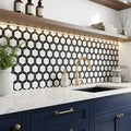 Carrara White (Italian) Marble 2x2 Honed Hexagon Mosaic Vortex Hexagon (w/ Black) — Kitchen backsplash