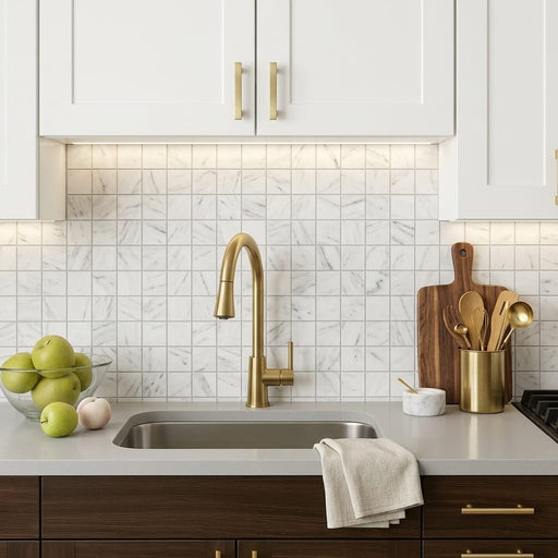 Carrara White (Italian) Marble 2x2 Honed Mosaic — Kitchen backsplash