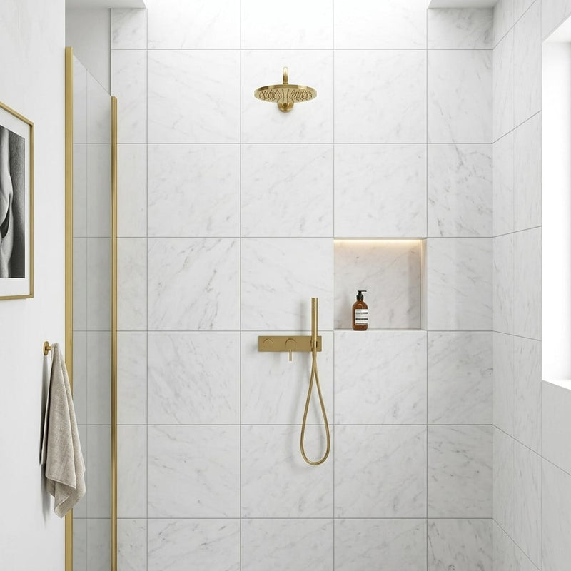 Carrara White (Italian) Marble 24x24 Honed Tile — Bathroom shower wall