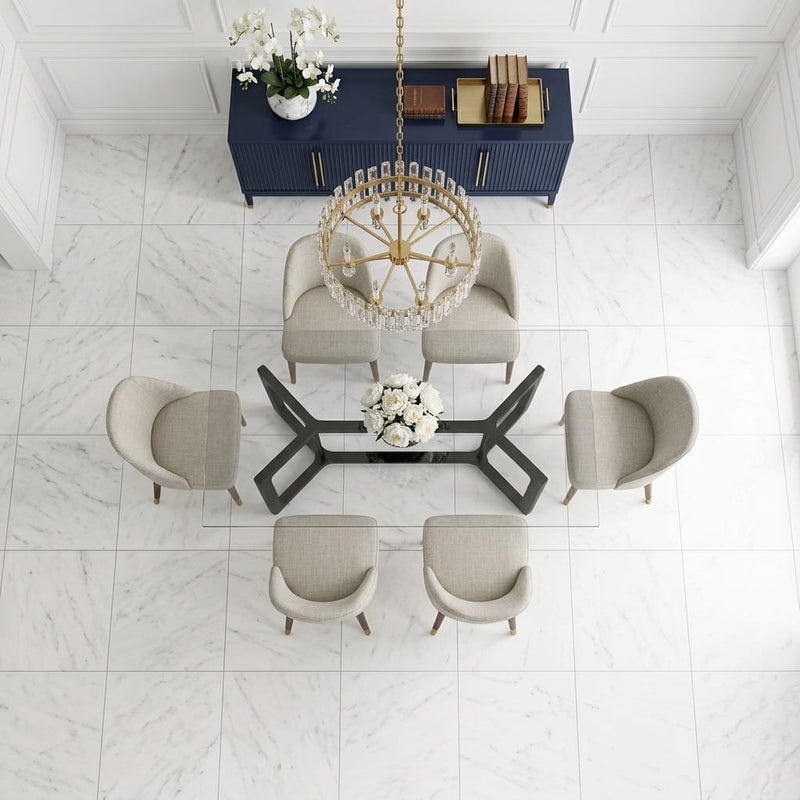 Carrara White (Italian) Marble 24x24 Honed Tile — Dining Room floor