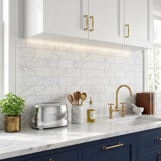 Carrara White (Italian) Marble 3x6 Honed Tile — Kitchen backsplash