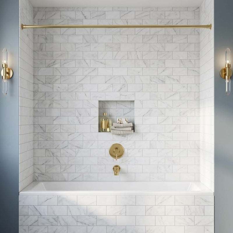Carrara White (Italian) Marble 3x6 Honed Tile — Bathroom tub surround