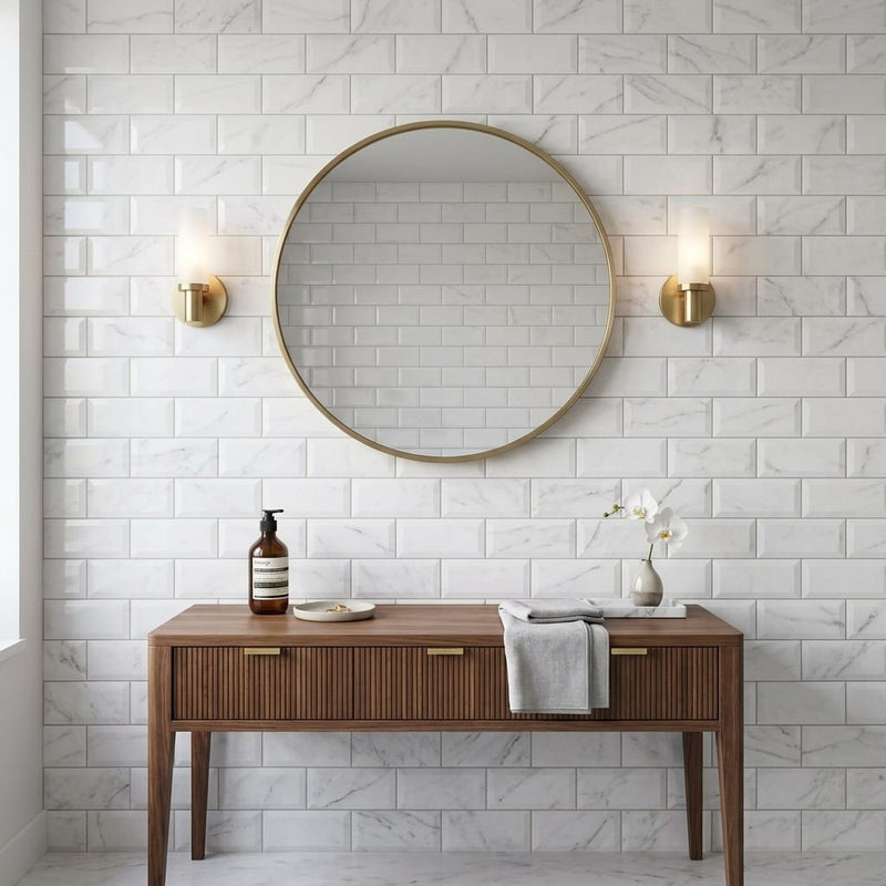 Carrara White (Italian) Marble 3x6 Honed Tile — Bathroom wall
