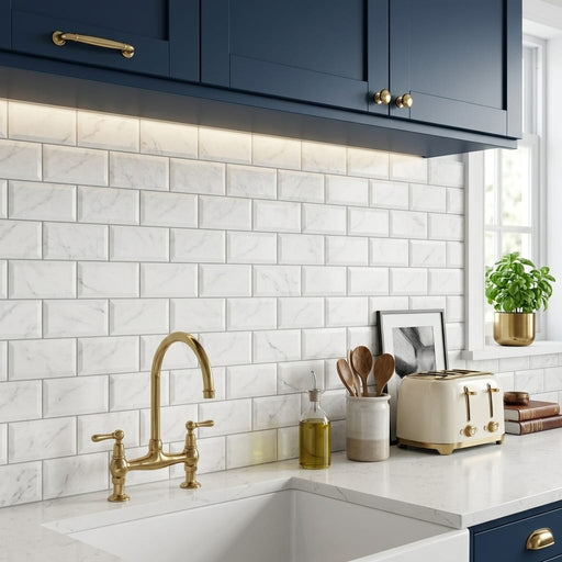 Carrara White (Italian) Marble 3x6 Honed Tile — Kitchen backsplash