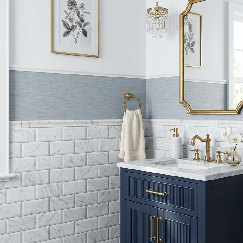 Carrara White (Italian) Marble 3x6 Honed Tile — Powder Room wainscot