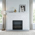 Carrara White (Italian) Marble 3x6 Tumbled Tile — Living Room fireplace surround