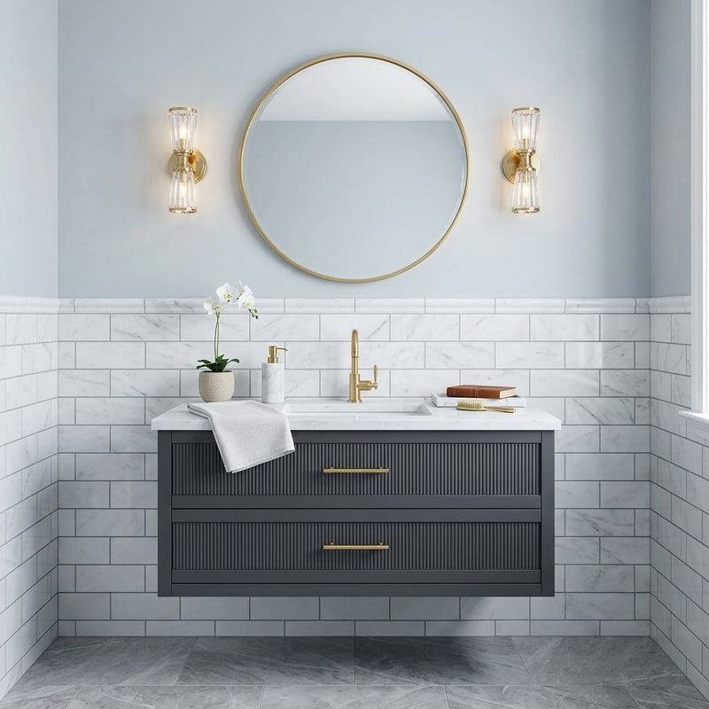 Carrara White (Italian) Marble 4x12 Honed Tile — Powder Room wainscot