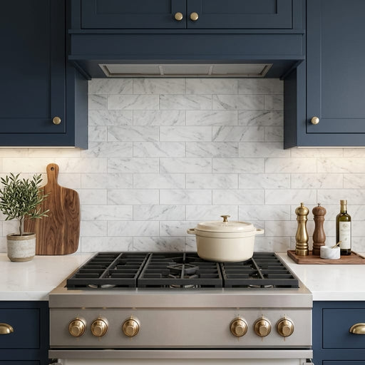 Carrara White (Italian) Marble 4x12 Honed Tile — Kitchen backsplash