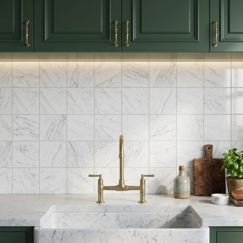 Carrara White (Italian) Marble 4x4 Honed Tile — Kitchen backsplash