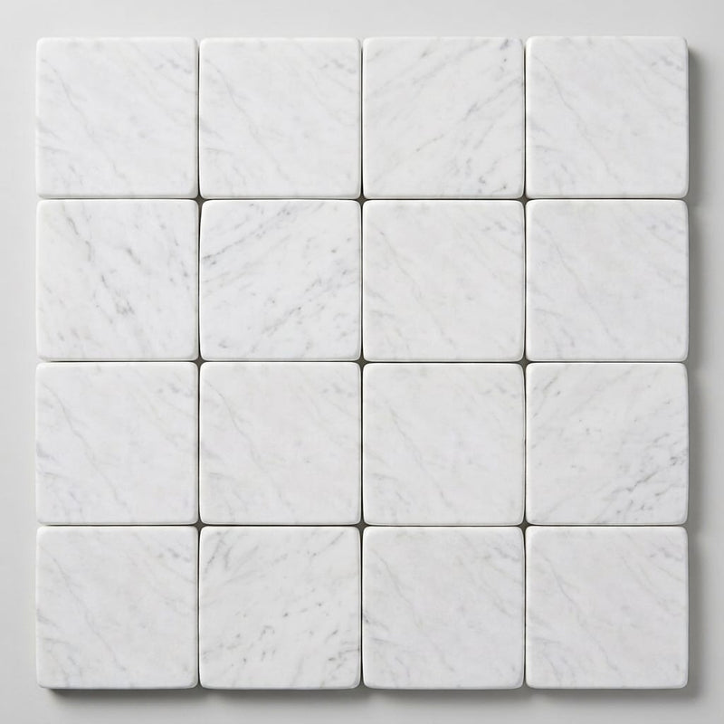 Carrara White (Italian) Marble 4x4 Tumbled Tile close-up