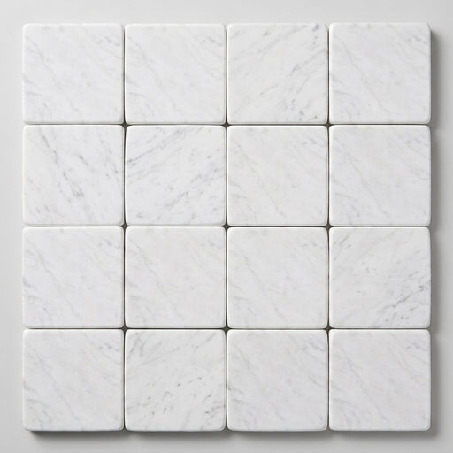 Carrara White (Italian) Marble 4x4 Tumbled Tile close-up