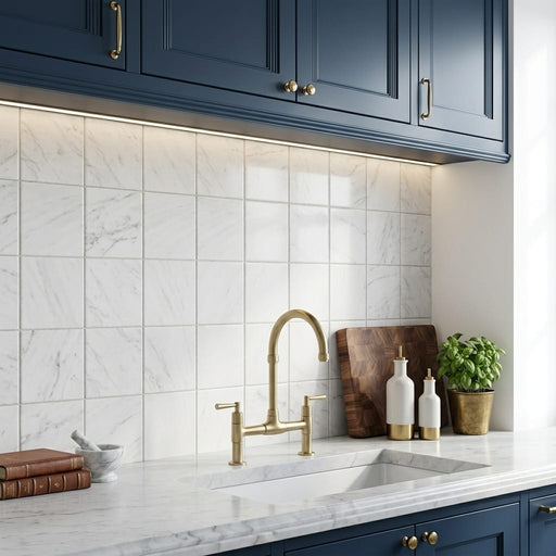 Carrara White (Italian) Marble 4x4 Tumbled Tile — Kitchen backsplash