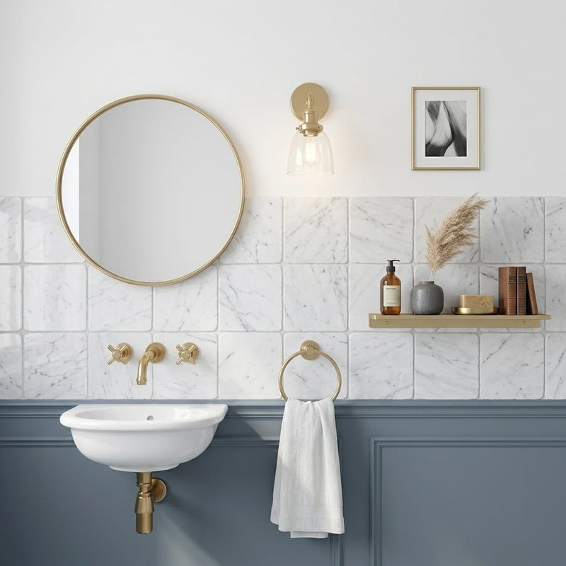 Carrara White (Italian) Marble 4x4 Tumbled Tile — Powder Room wall