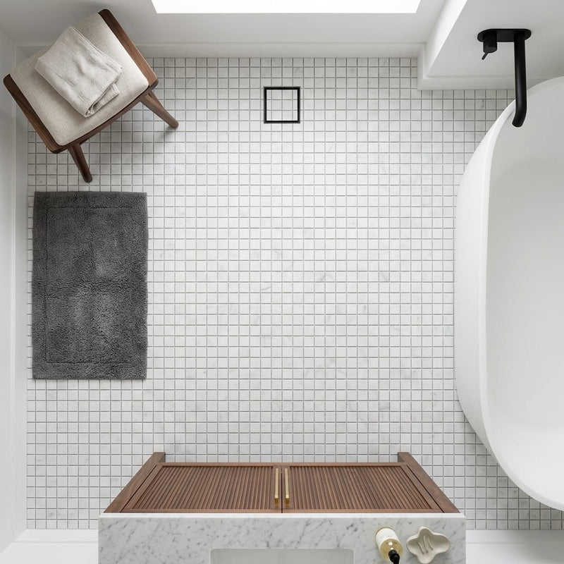 Carrara White (Italian) Marble 5/8x5/8 Honed Mosaic — Bathroom floor