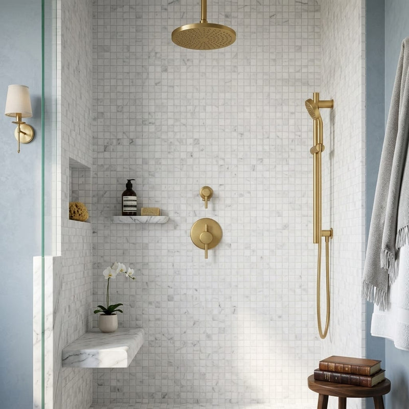 Carrara White (Italian) Marble 5/8x5/8 Honed Mosaic — Bathroom shower wall
