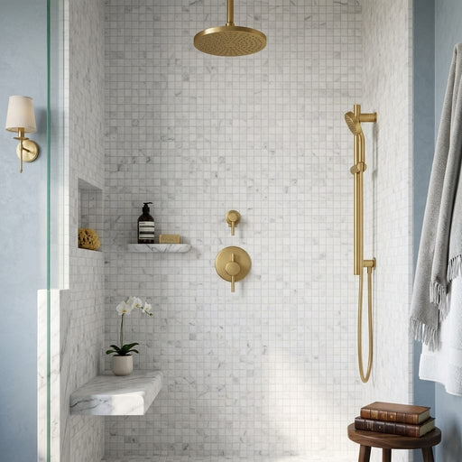 Carrara White (Italian) Marble 5/8x5/8 Honed Mosaic — Bathroom shower wall