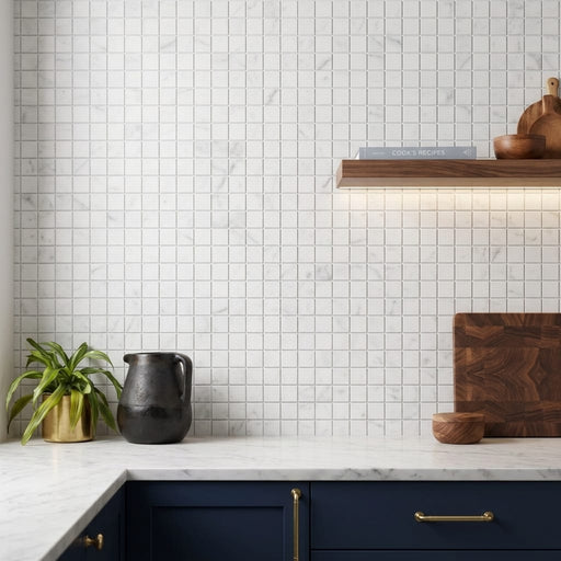 Carrara White (Italian) Marble 5/8x5/8 Honed Mosaic — Kitchen backsplash