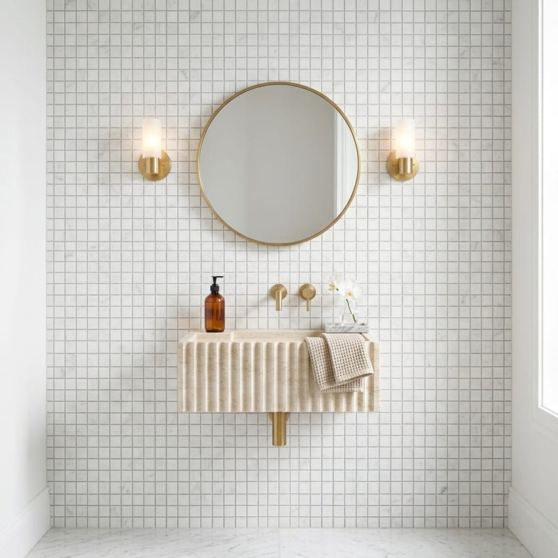 Carrara White (Italian) Marble 5/8x5/8 Honed Mosaic — Powder Room wall
