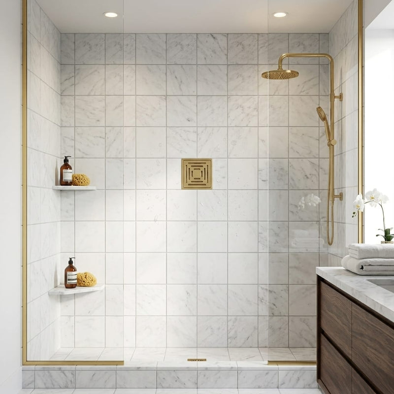 Carrara White (Italian) Marble 6x6 Honed Tile — Bathroom shower floor