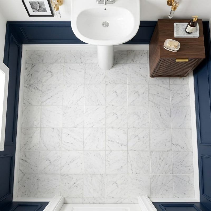 Carrara White (Italian) Marble 6x6 Honed Tile — Powder Room floor