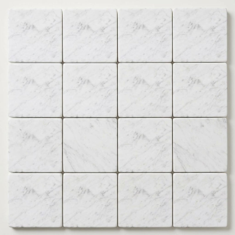 Carrara White (Italian) Marble 6x6 Tumbled Tile close-up