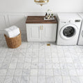 Carrara White (Italian) Marble 6x6 Tumbled Tile — Laundry Room floor