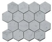 Carrara White Approx 12x12 Hexagon 3" Honed Marble Mosaic
